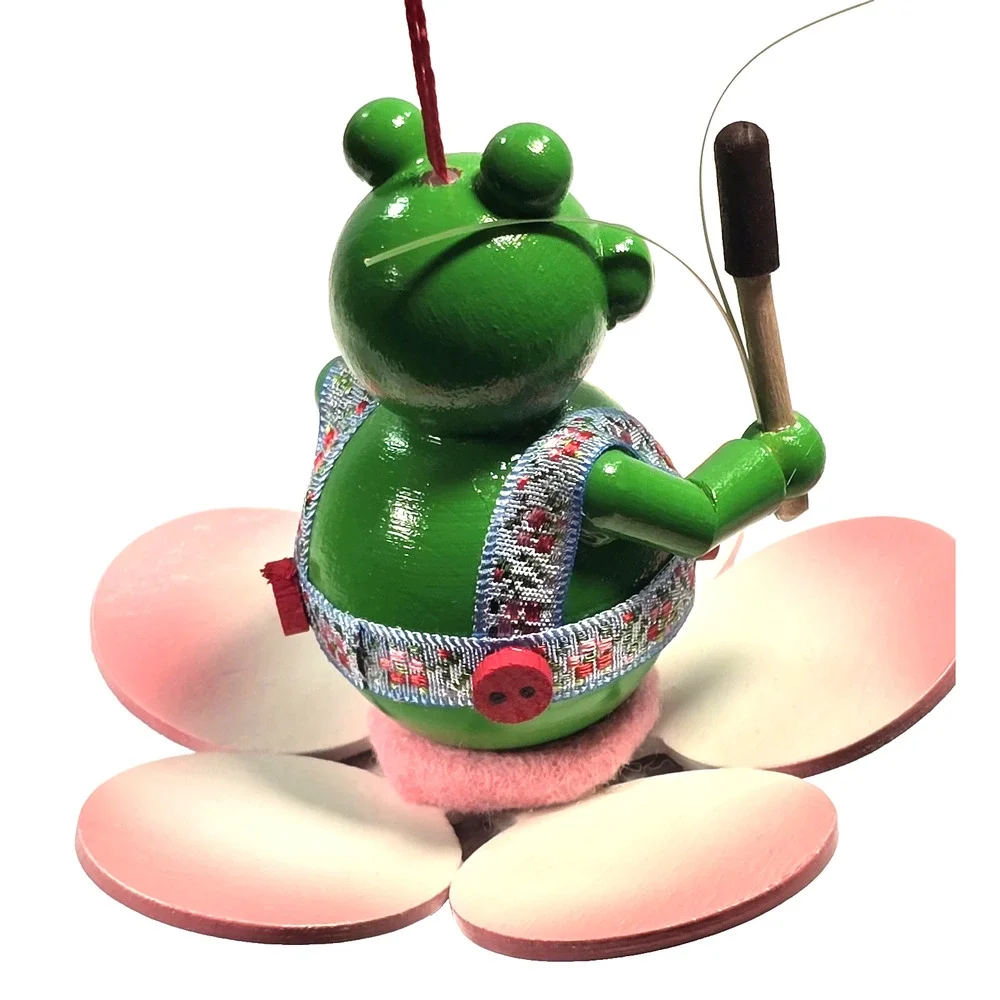 Steinbach Happy Frog On Pink Lily Pad Wooden Christmas Ornament Germany With Box